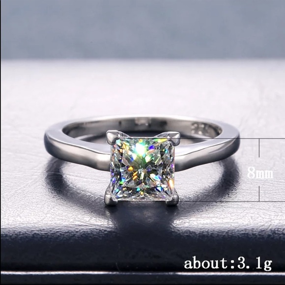 New 925 Silver Princess Cut Diamond Bridal Ring - Picture 4 of 5